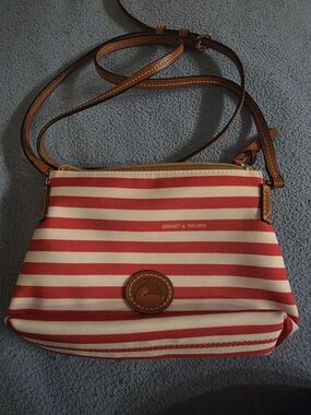 Dooney & Bourke Red and White Stripe Sullivan Nylon Crossbody Bag